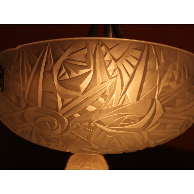 French Art Deco Cubist Hanging Lamp from Noverdy, 1920s For Sale - Image 6 of 10