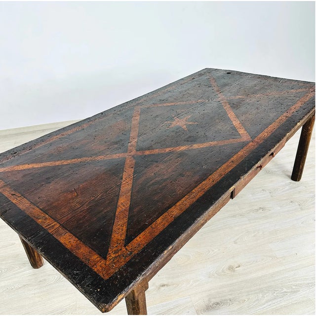 Mid 18th Century 18th Century Italian Rustic Farmhouse Table With Geometric Inlaid Top For Sale - Image 5 of 8