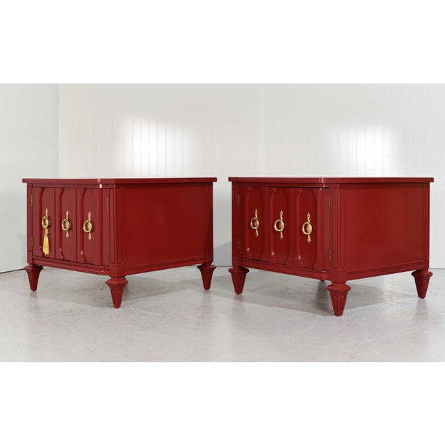 These fabulous Mid Century Transitional Nightstands in Red are beautifully refurbished. Each solid wood side table...