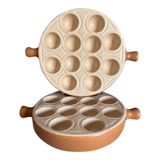 Vintage Emile Henry Stoneware Escargot Plates, France For Sale