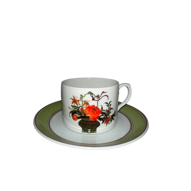 This wonderful set of Mottahedeh Vista Alegre teacups and saucers in an antique Chinese woodblock pattern is a rare find...