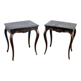 Pair of French Style Chinoiserie End Tables With Abalone Inlay, Early 20th-Century For Sale