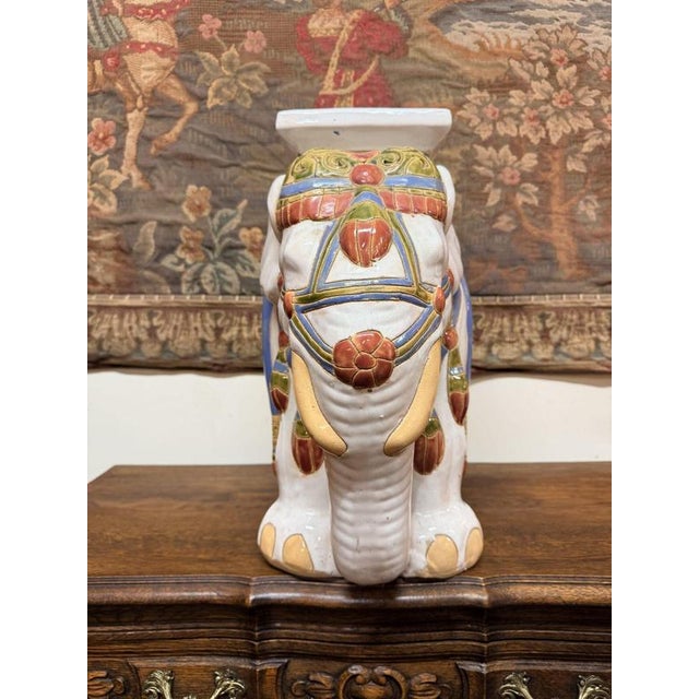 Vintage Elephant Plant Stand in Ceramic For Sale - Image 3 of 5