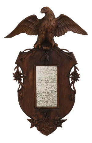 Small 19th Century Carved Walnut Black Forest Perched Eagle Wall Mirror