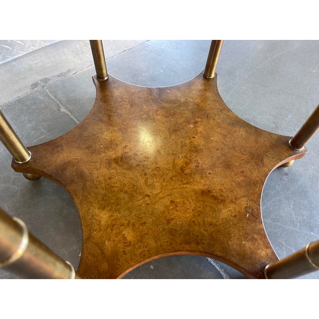 Vintage Art Deco Burl Wood & Églomisé Glass Accent Table With Brass Details For Sale - Image 10 of 12