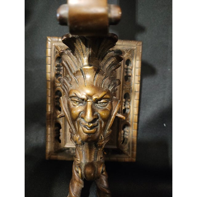 Late 19th Century French Renaissance Revival Bronze Mascaron Three-Light Wall Sconces - a Pair For Sale In New Orleans - Image 6 of 9