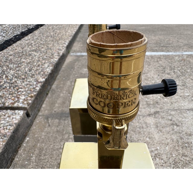 1980s Frederick Cooper Stainless Steel and Brass Lamps - a Pair For Sale - Image 11 of 14