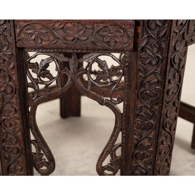 Anglo-Indian Kashmiri Style Carved Wood Octagonal Side Table For Sale - Image 14 of 18