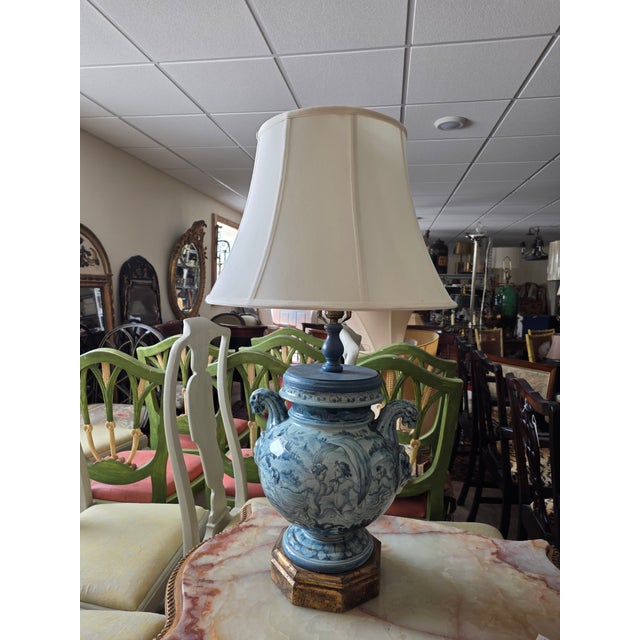 Italian Majolica Blue and White Urn Lamp For Sale - Image 15 of 17