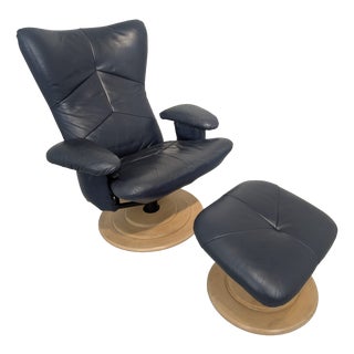 Leather Armchair with Ottoman by Verikon Lund & Paarman, 1960s, Set of 2 For Sale