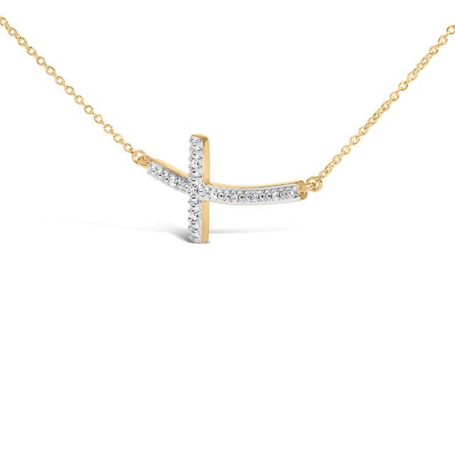 Haus of Brilliance Gold Vermeil Diamond Accent Cross Bar Necklace For Sale - Image 4 of 4