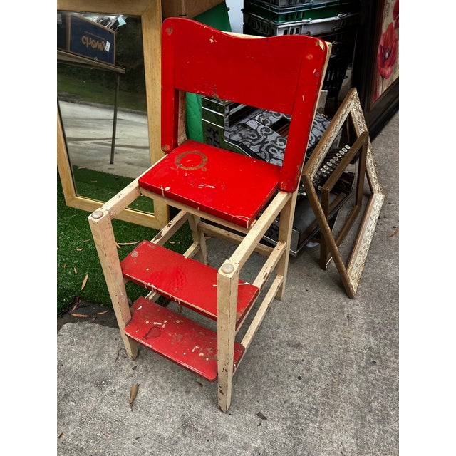 1970s Red Wooden Vintage Step Stool Convertible Chair For Sale - Image 5 of 10