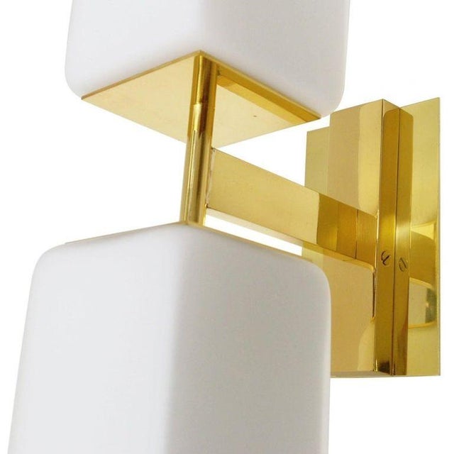1990s 1990s Modern Frosted White Murano Glass & Brass Sconces - Set of Eight For Sale - Image 5 of 7