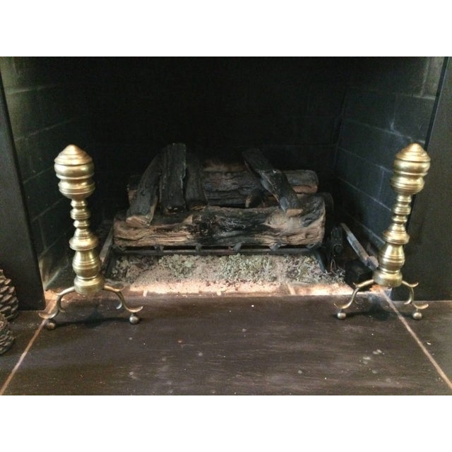 Early 19th Century Antique Brass Chippendale Style Andirons - a Pair For Sale - Image 5 of 8