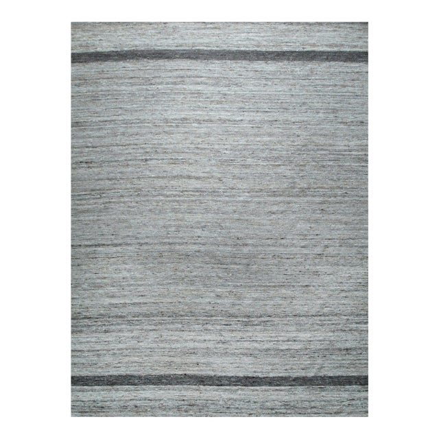 10x14 Lila Violet Light Gray Solid Open Field Flatweave Wool Carpet Rug For Sale