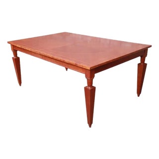 Baker Furniture Neoclassical Inlaid Cherry and Burl Wood Extension Dining Table For Sale