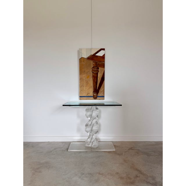 Lucite Helix Console Table With Custom Glass Top, Post Modern 1980s Handmade For Sale - Image 16 of 17