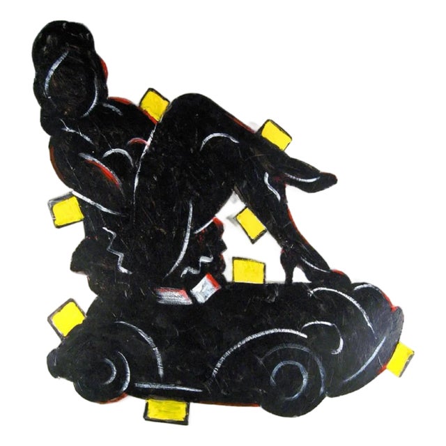 Seymour ChwastGirl on a Buick Painting on Metal Cut Out Sculpture Wall Hanging For Sale