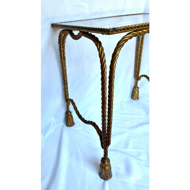 Gold Set of 2 Vintage Italian Gold Gilt Metal Rope and Tassel Nesting Tables For Sale - Image 8 of 14