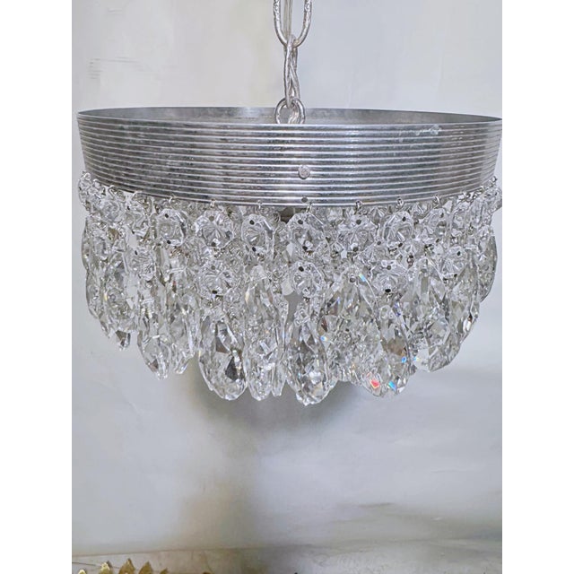 Vintage Mid-Century Modern Reeded Chrome Tiered Crystal Chandelier For Sale - Image 9 of 10