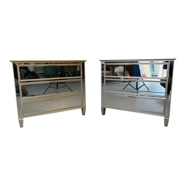 Hollywood Regency Style Mirrored Three- Drawer Dressers, A Pair For Sale