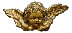 Vintage Baroque Rococo Gold Gilt Plaster Angel Cherub Putti Wall Bust Plaque 18"