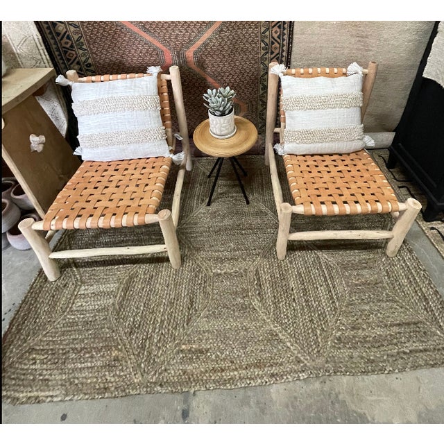 Leather Woven Moroccan Chair with Wood Frame Height: 30" Seat Height: 14.5" Width: 24" Depth: 20"