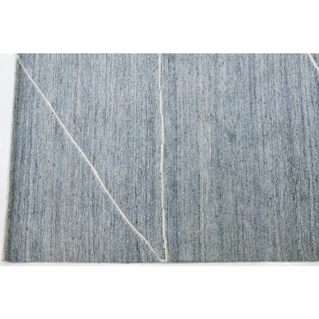 2020s Contemporary Moroccan Style Wool Rug Oversize in Blue by Apadana For Sale - Image 4 of 6