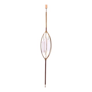 Mid-Century Modern Brass and Walnut Tension Pole Lamp With Cased Glass Fixtures For Sale