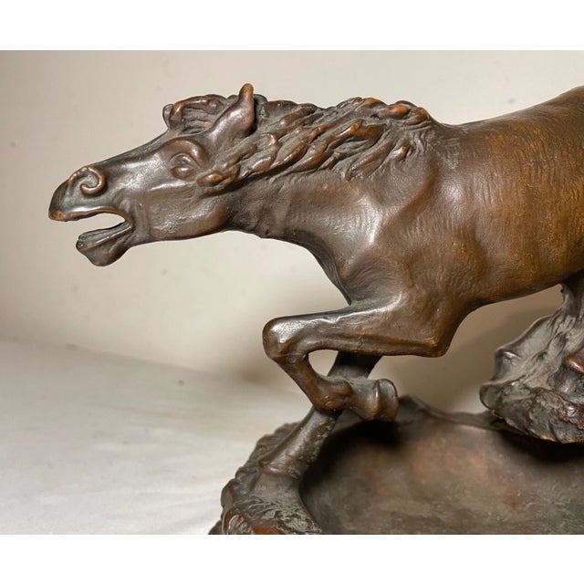 Large Rare Antique Running Horse Ashtray Armor Bronze Clad Statue Sculpture Dish For Sale - Image 9 of 16