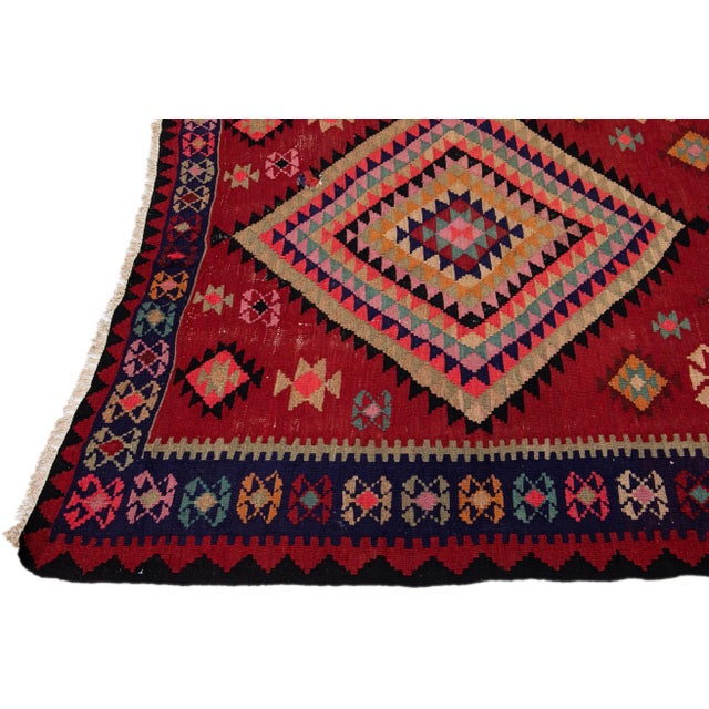 Mid-20th Century Turkish Kilim Red Handmade Tribal Wool Rug For Sale - Image 4 of 8