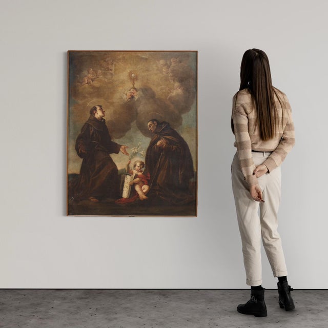 Italian Artist, Adoration of Friars with Cherubs, 1670, Oil on Canvas For Sale - Image 12 of 16