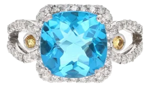 4.61 Carat Blue Topaz Sapphire Diamond White Gold Cocktail Ring