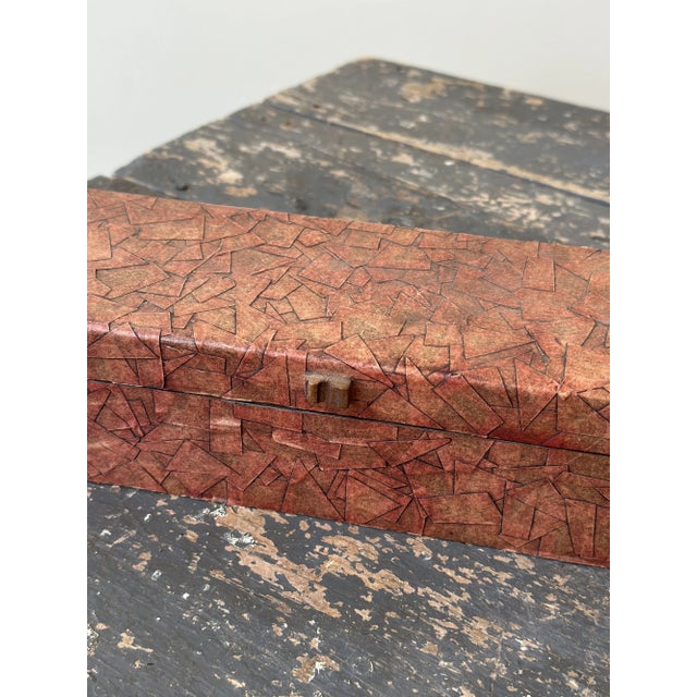 Abstract Vintage Painted Decoupage Masking Tape Glove Box, Mid 20th Century For Sale - Image 3 of 15