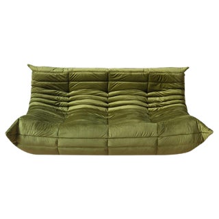 Green Velvet Togo 3-Seat Sofa by Michel Ducaroy for Ligne Roset, 1970s For Sale
