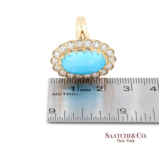 Persian Turquoise Diamond Ring Women Size 7 18k Yellow Gold Glam Luxe, Size 7 For Sale - Image 10 of 10
