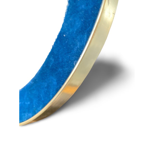 Metal Blue Velvet and Brass Medallion Mirror, 1960s For Sale - Image 7 of 9