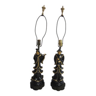 Vintage Asian Ceramic Lamps, Pair For Sale
