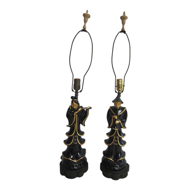 Vintage Asian Ceramic Lamps, Pair For Sale