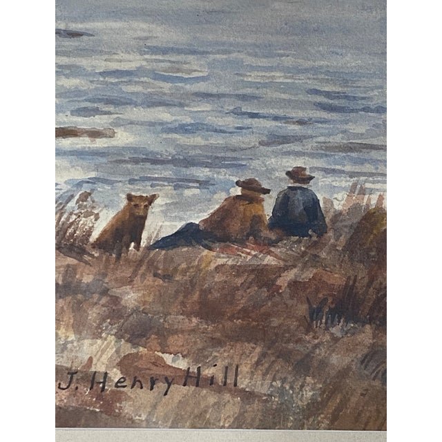 Paint John Henry Hill (1839-1922) Original Coastal Landscape W/ Figures C.1900 For Sale - Image 7 of 12