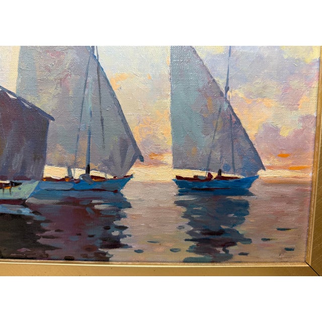 Vintage Original Evgeny Expressionism Nautical Sail Boat Oil Painting on Canvas For Sale - Image 10 of 14