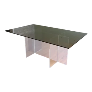 Lucite + Smoked Glass Knockdown Dining Table in the Manner of Charles Hollis Jones