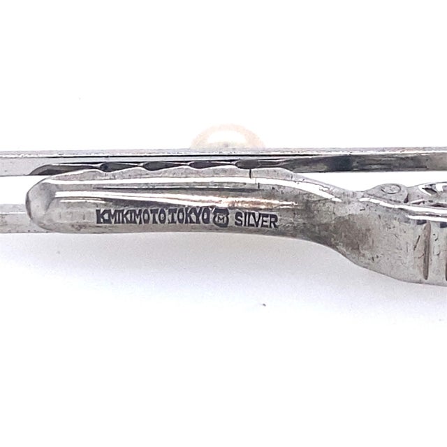 1990s Mikimoto Estate Akoya Pearl Tie Bar Sterling Silver 5.91 Grams For Sale - Image 9 of 12
