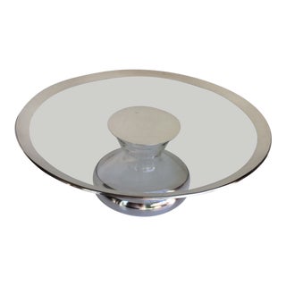 Vintage Mid-Century Modern Dorothy Thorpe Silver Banded Edge Pedestal Cake Plate For Sale