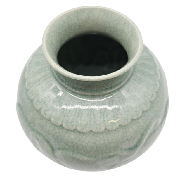Maitland Smith Thai Celadon Crackle Glazed Porcelain Vase With Elephant Relief For Sale In San Francisco - Image 6 of 8