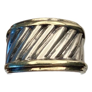 Vintage David Yurman Sculpted Cable Ring, Sterling Silver & 14kt Yellow Gold, Size 8, Two-Tone Statement For Sale