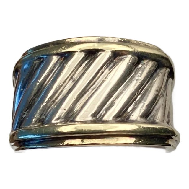 Vintage David Yurman Sculpted Cable Ring, Sterling Silver & 14kt Yellow Gold, Size 8, Two-Tone Statement For Sale