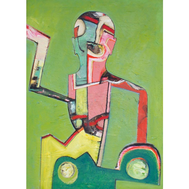 An oil on canvas painting by the American artist James L. Bruch (1942-2023). Unsigned, this abstract work has a green...