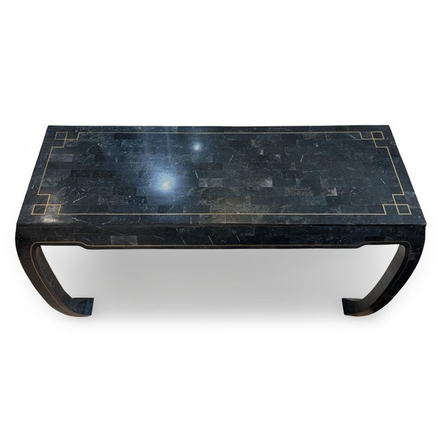 Maitland - Smith Late 20th Century Attributed Maitland-Smith Hollywood Regency Tessellated Stone Console Table With Brass Inlay For Sale - Image 4 of 13