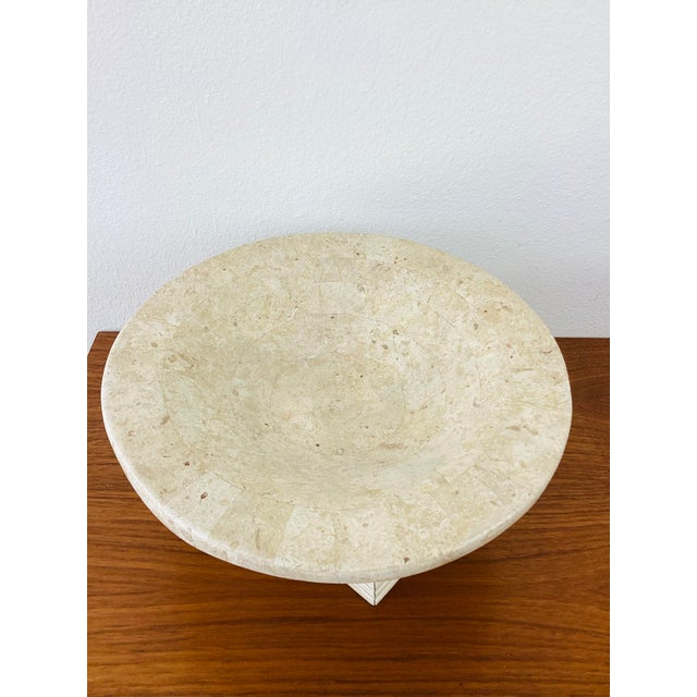 Vintage 1980s Tessellated Stone & Brass Pedestal Centerpiece Bowl Maitland Smith Style For Sale In Palm Springs - Image 6 of 6